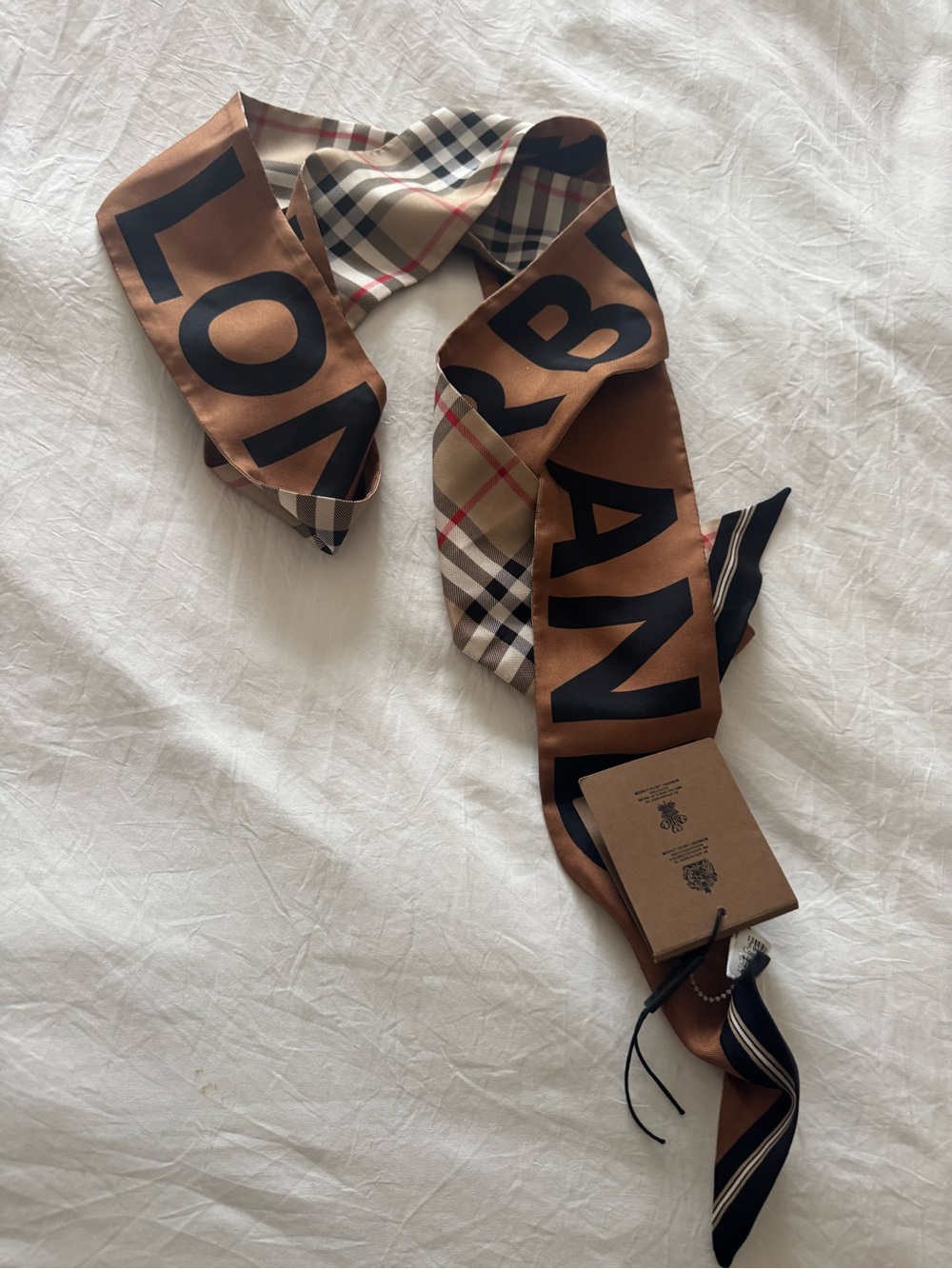 Burberry Brown & Beige Signature Check Silk Twilly Scarf